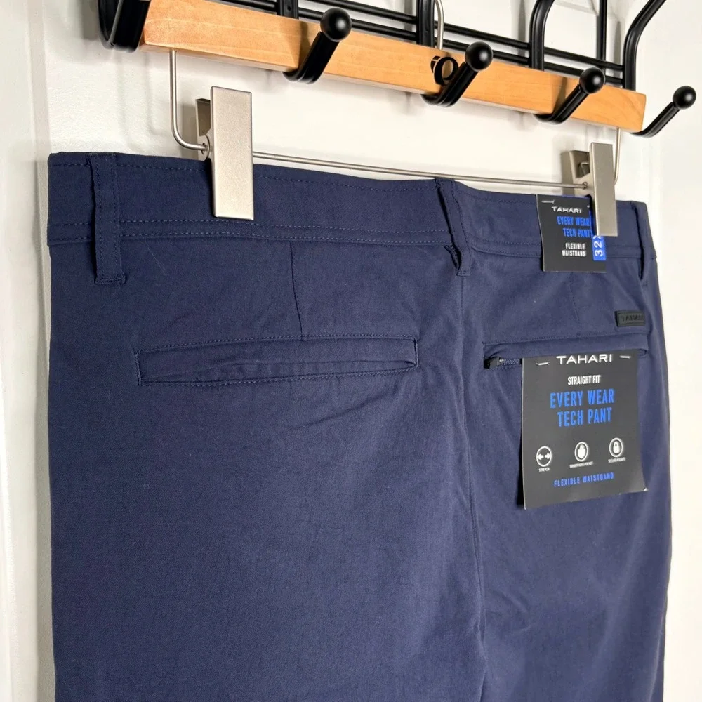Tahari Every Wear Tech Pant Mens 32x32 Navy Straight Fit Flexible Waist Golf NEW